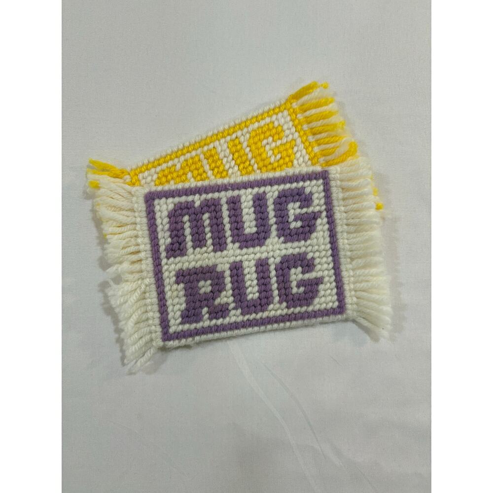 Vintage Handmade Mug Rug Coaster Set of 2 Yellow & Purple